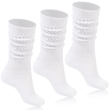 3 Pairs Cotton Knee High Slouch Socks - White