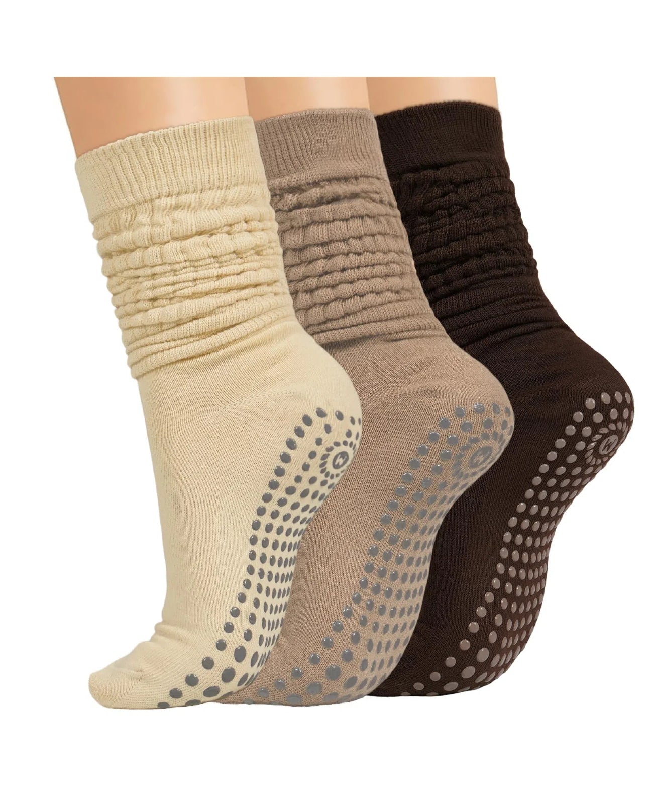 Chaussettes Pilates Grip : chaussettes d'entraînement marron à nœud