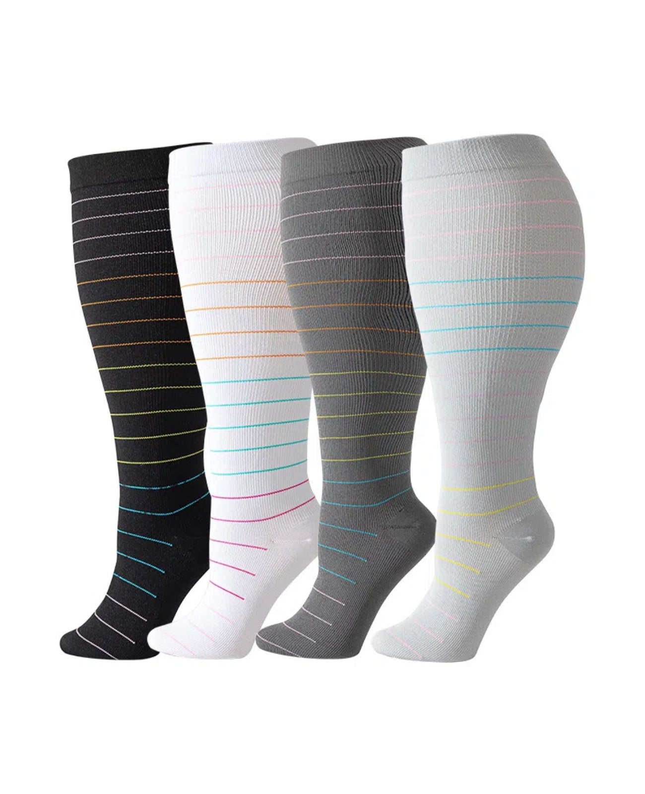 4 Pairs Plus Size Compression Socks 20-30 MmHg - Wide Calf Circulation Socks For Men & Women - View #2