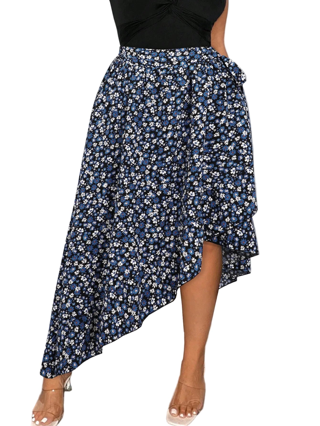 Bulk Navy Blue Ditsy Floral Plus Size Skirt 38 Pcs丨Moon Wood