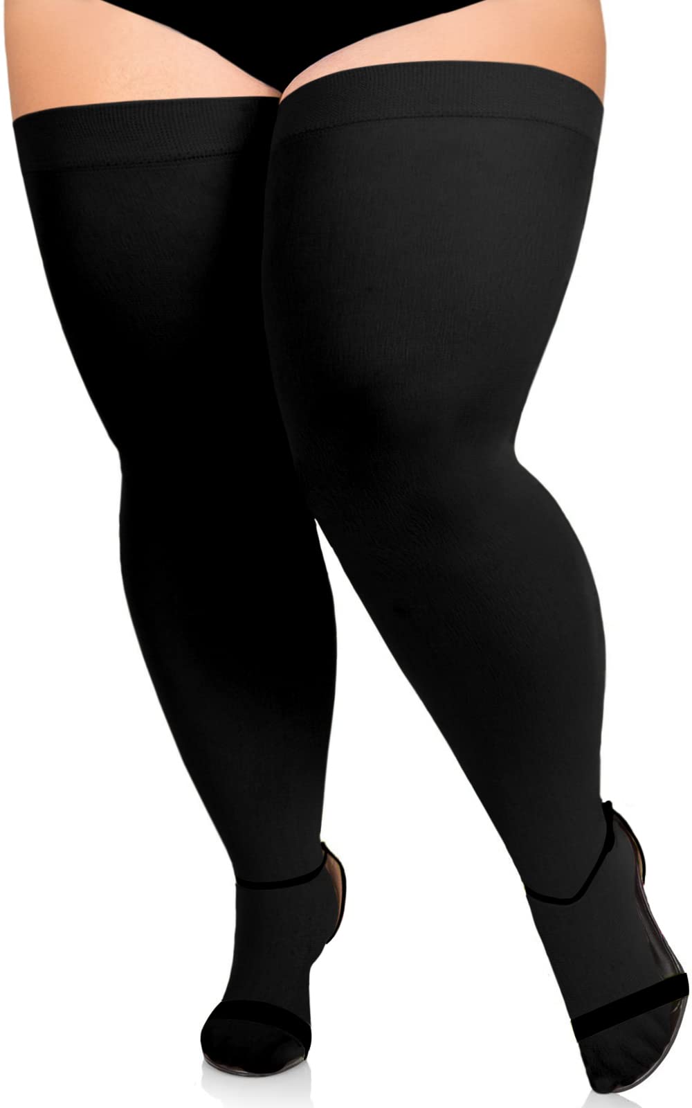 Women Opaque Over Knee High Stockings - Black