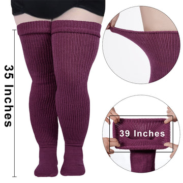 Womens Plus Size Thigh High Socks-Purple Red