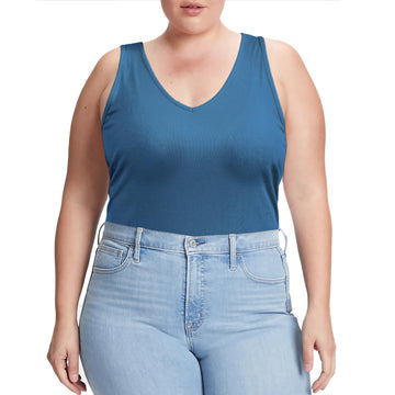 Plus Size Tank Tops for Women V Neck Knit Top-Dark Blue