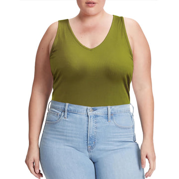 Plus Size Tank Tops for Women V Neck Knit Top-Olive Green