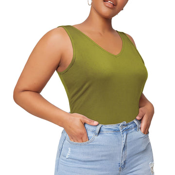 Plus Size Tank Tops for Women V Neck Knit Top-Olive Green