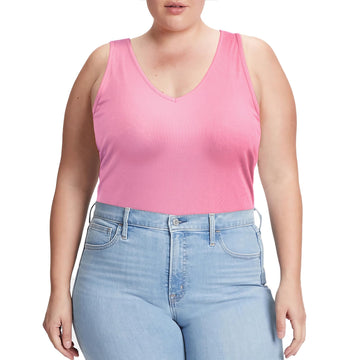 Plus Size Tank Tops for Women V Neck Knit Top-Pink