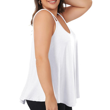 Plus Size Tank Tops for Women V Neck Camisole-White