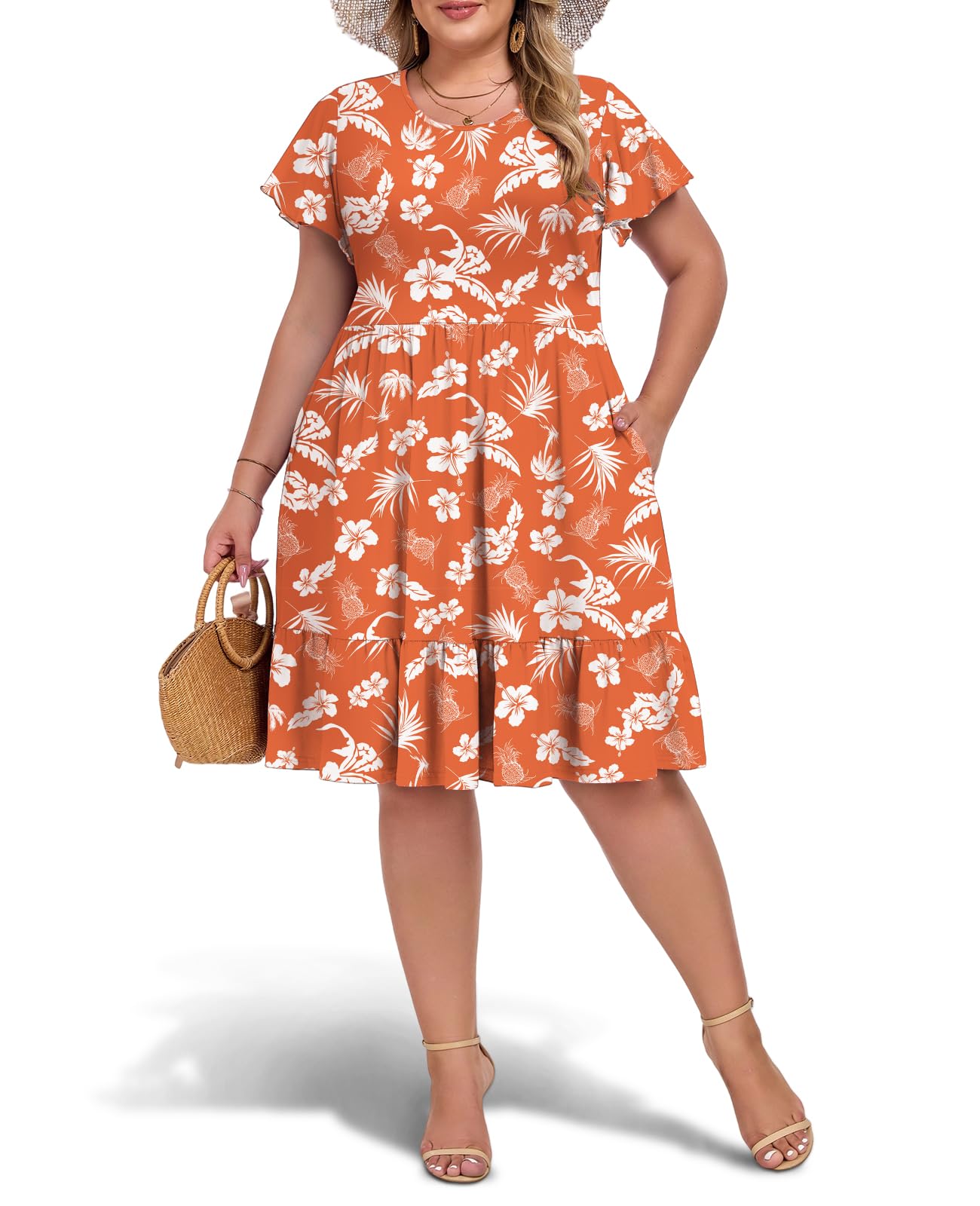 Plus Size Casual Midi Dress with Pockets