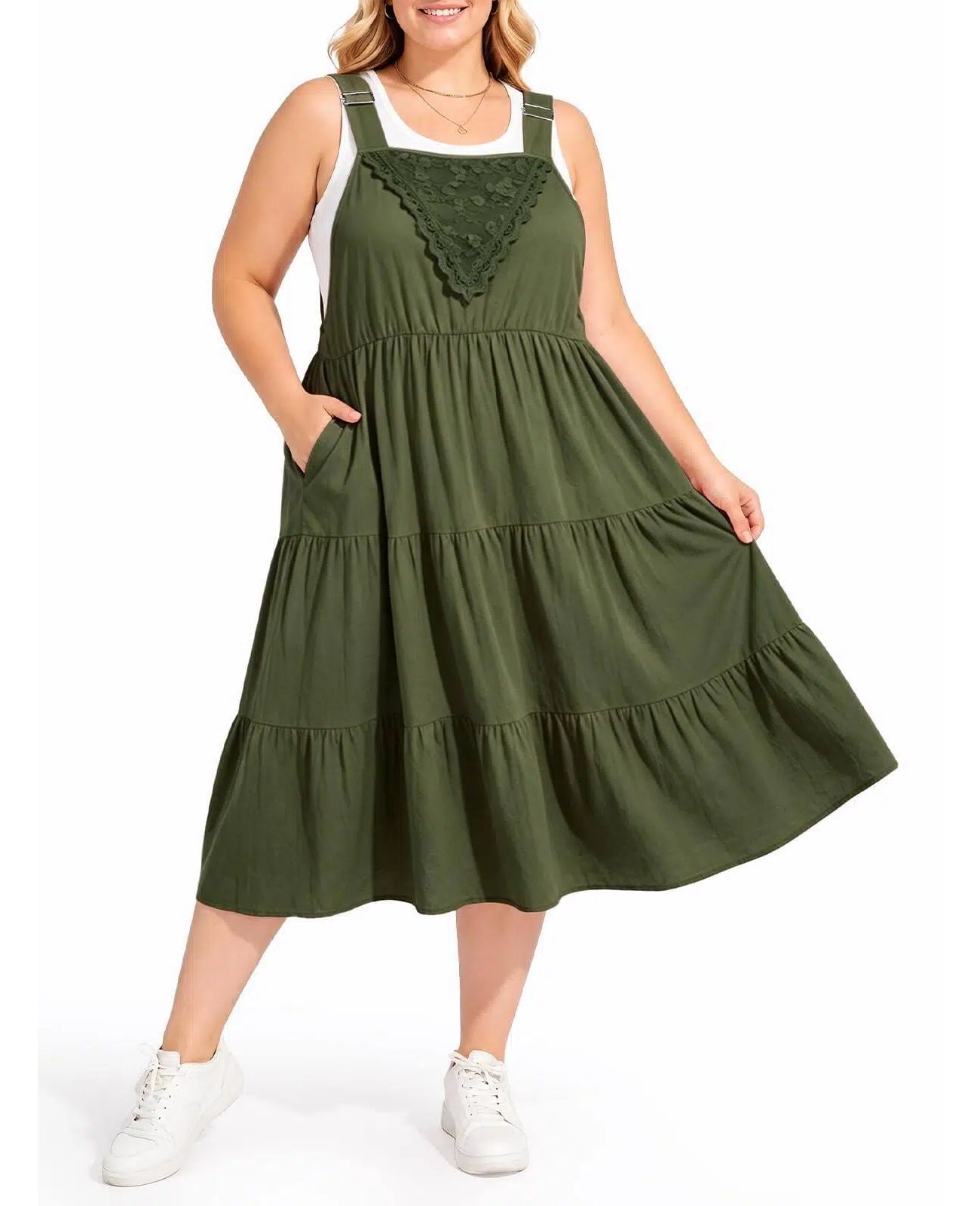 overall dress cotton on Plus Size Cotton Overall Dress with Pockets