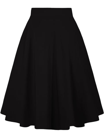 Plus Size High Waist A-Line Midi Skirt - Black