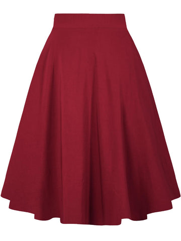 Plus Size High Waist A-Line Midi Skirt - Red
