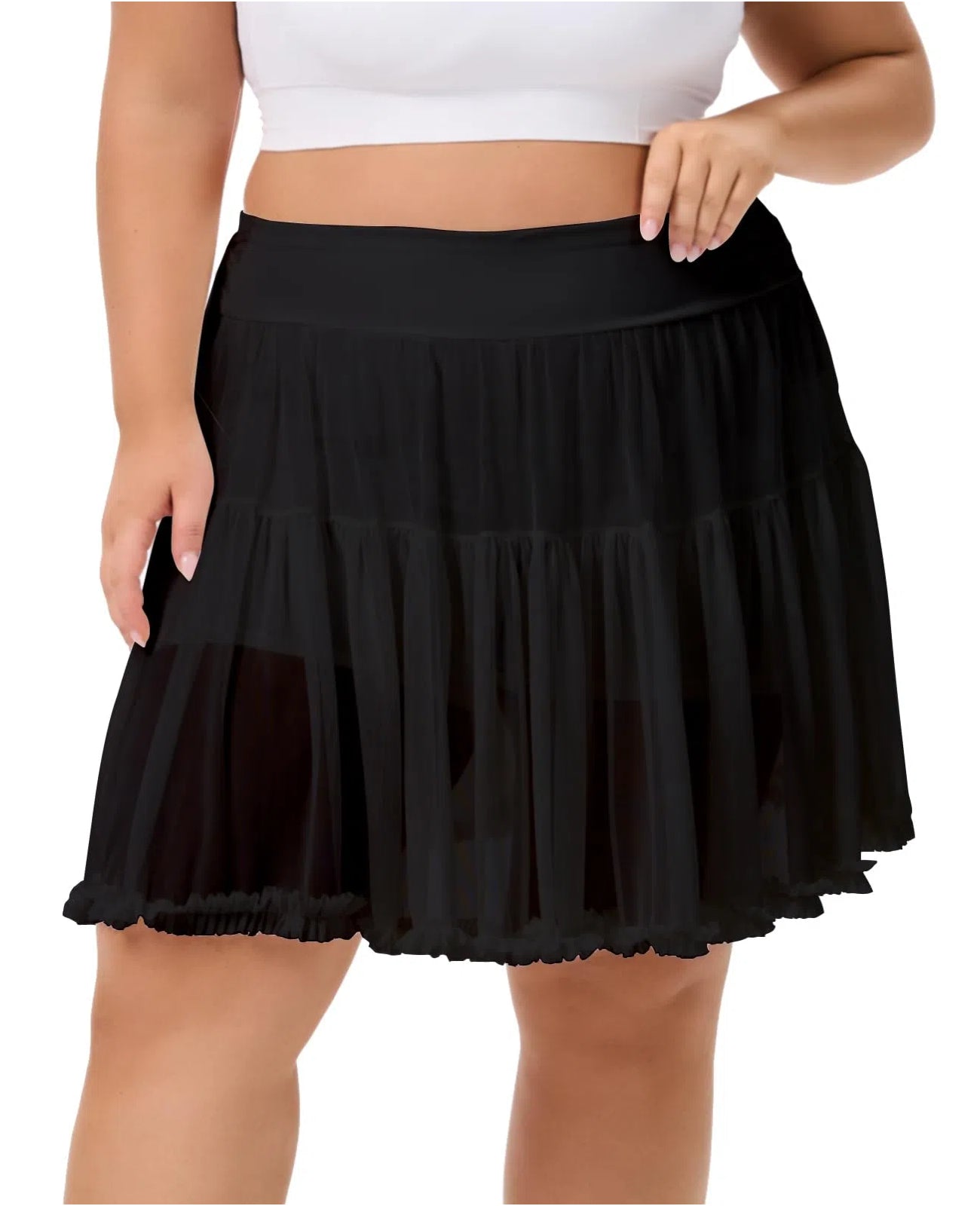 Plus Size High Waisted Ruffle Tennis Skirt - Black | Moon Wood