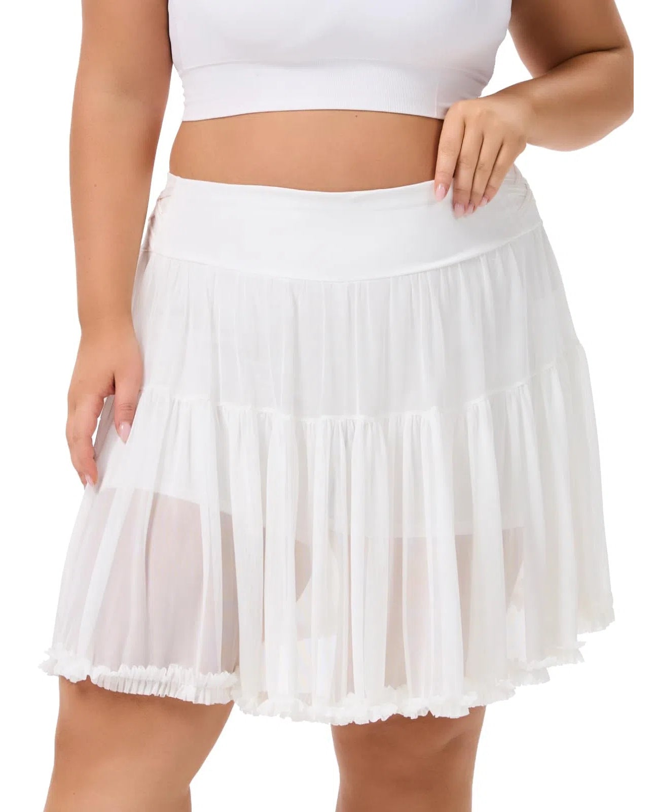 Plus Size High Waisted Ruffle Tennis Skirt - White | Moon Wood