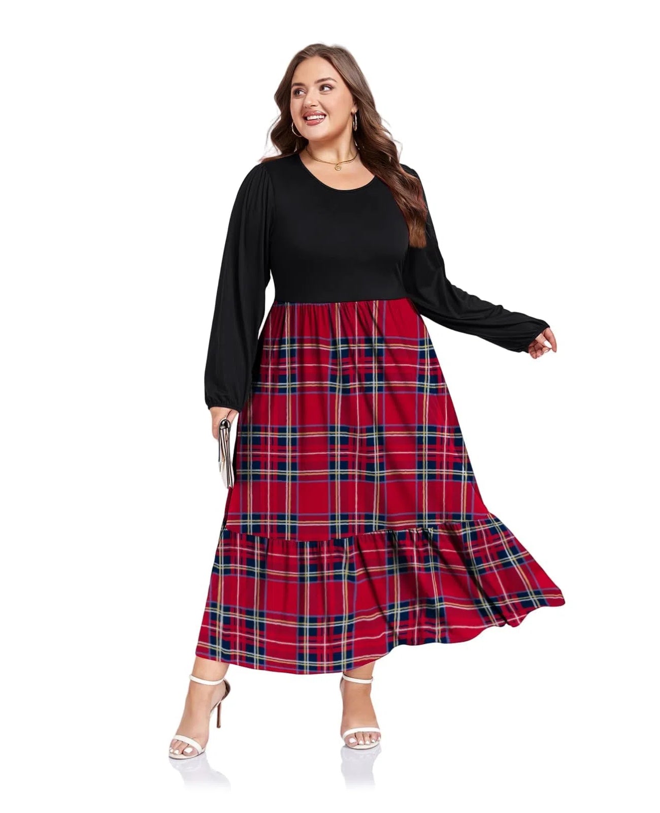 Plus Size Maxi Dress Long Sleeve Crew Neck