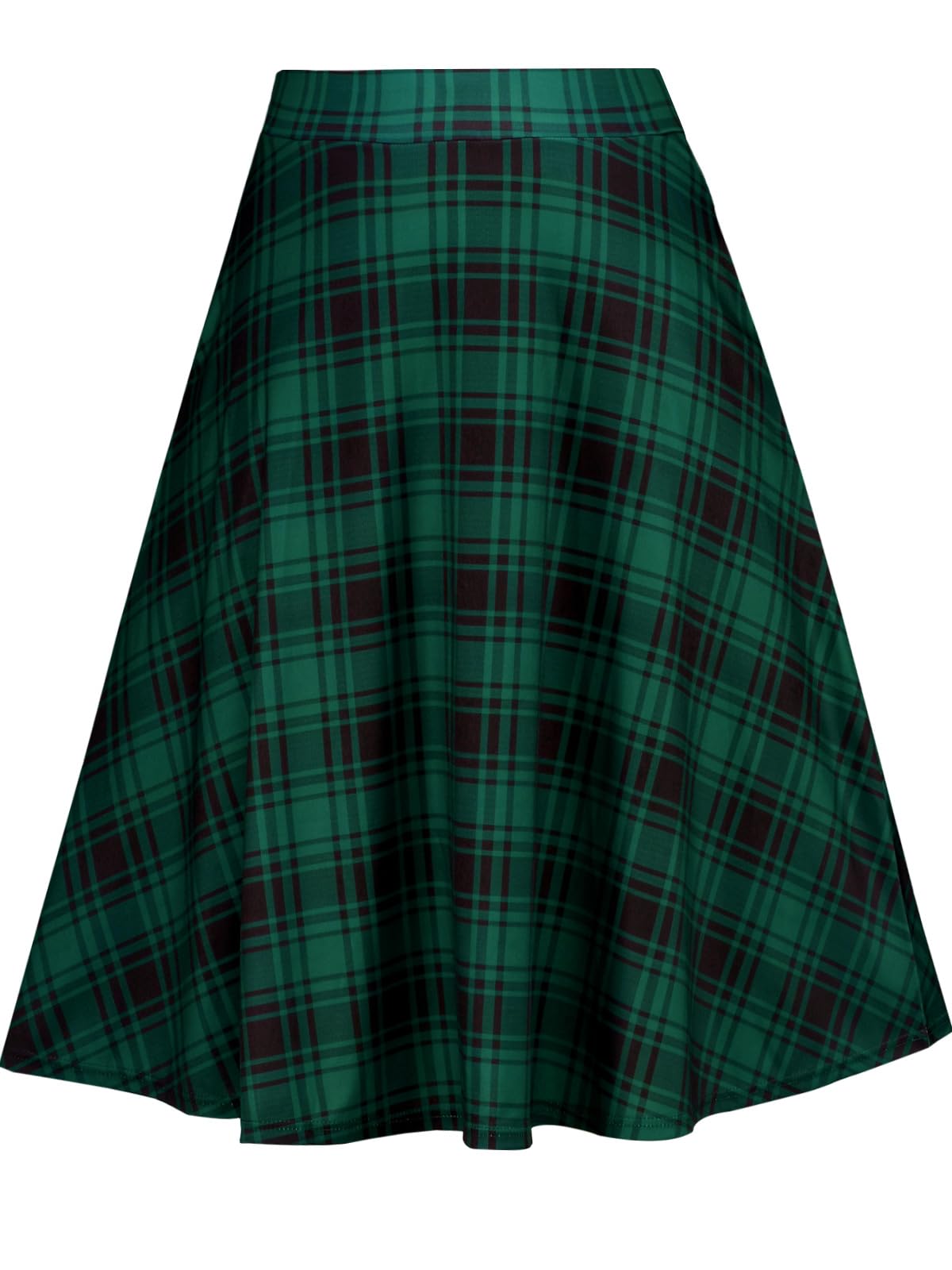 Plus Size Midi Plaid Skirt High Waisted Flared-Green Black