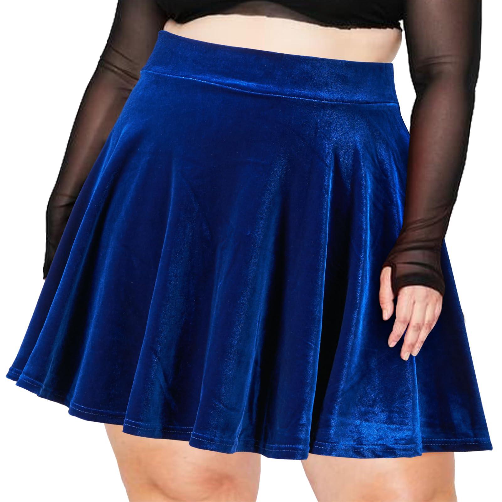 Skater Skirt Navy Blue Velvet Maxi Skirt Plus Size Mini Skirt Velvet
