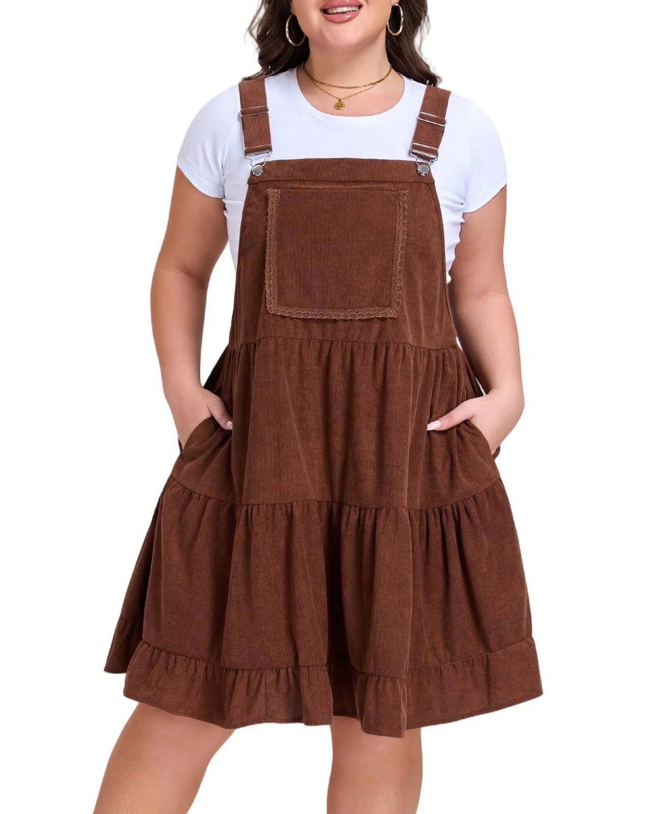 Plus Size Overall Dress Corduroy with Front Pocket