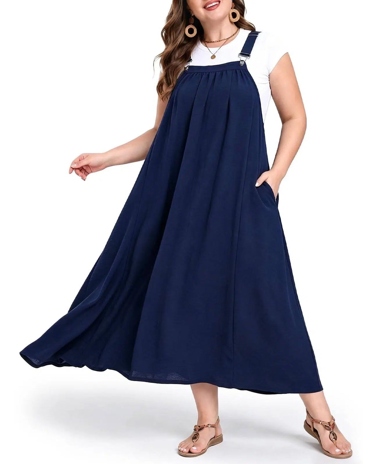 navy blue a line dress plus size Aureia Plus Size Elegant Navy Blue High Collar Hollow Chiffon Lantern Sleeve A-Line Dress,Winter,Formal,Dinner,Formal Party,Wedding Celebration Formal Gown
