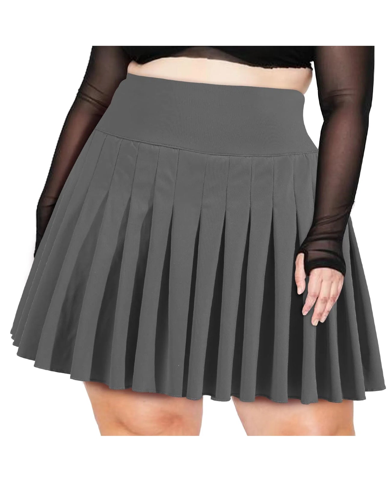 Plus Size Pleated Mini Skirt-Dark Grey| Moon Wood
