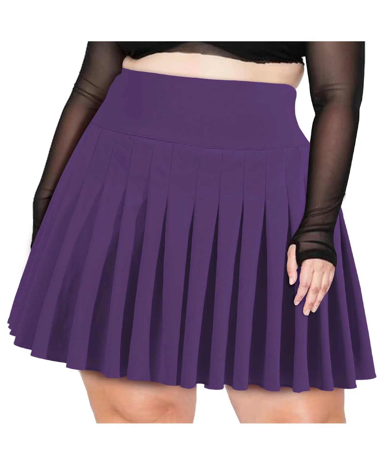 Plus Size Pleated Mini Skirt-Dark Purple Moon Wood