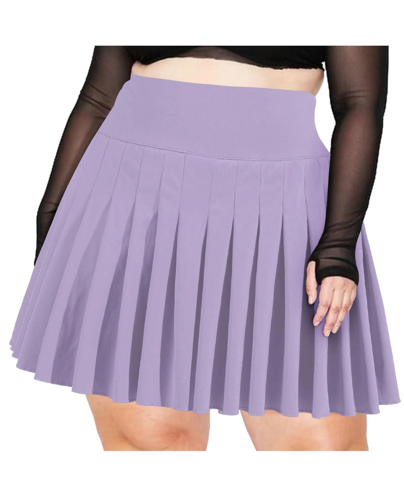 Plus Size Pleated Mini Skirt-Light Purple | Moon Wood