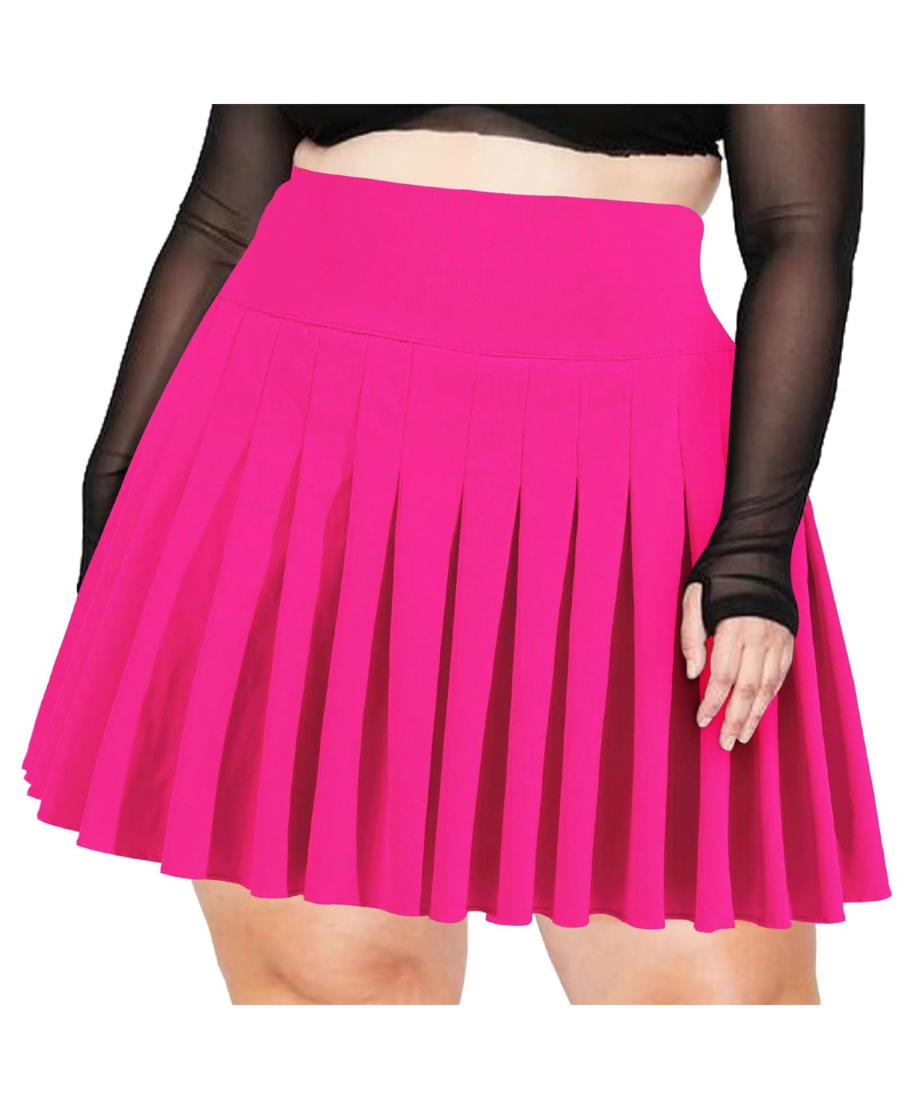 Plus Size Pleated Mini Skirt-Rose Red | Moon Wood