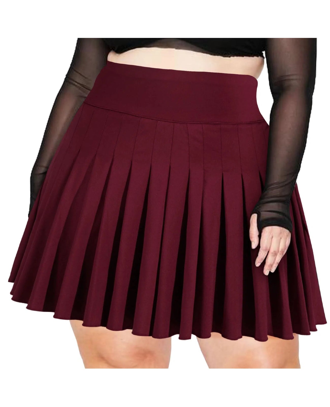 Plus Size Pleated Mini Skirt-Wine Red丨Moon Wood