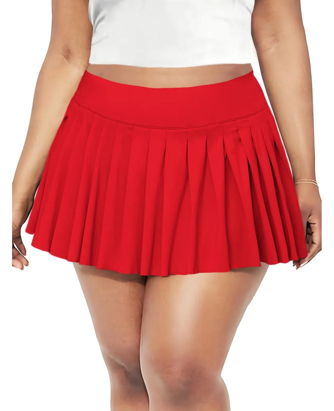 Plus Size Pleated Skirt High Waist with Shorts Red Moon Wood