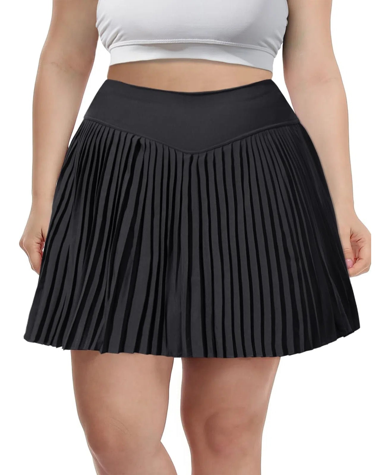 Plus Size Pleated Tennis Skirt with Shorts Black