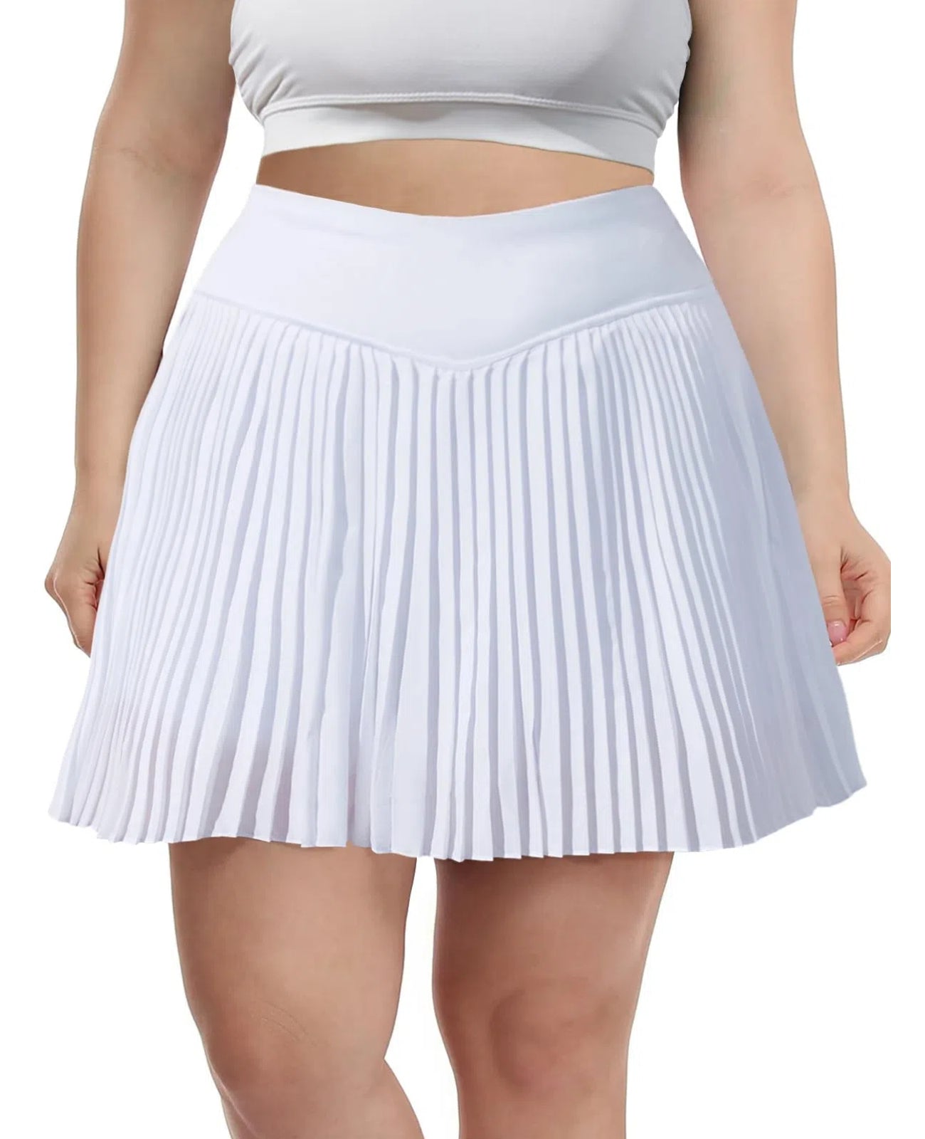 Plus Size Pleated Tennis Skirt with Shorts - White, XL Plus Size Pleated Tennis Skirt with Shorts - White, XL