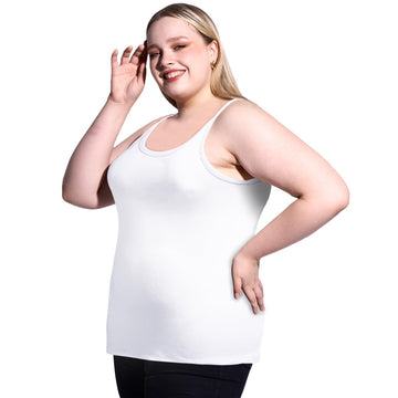 Plus Size Ribbed Tank Tops for Women - White