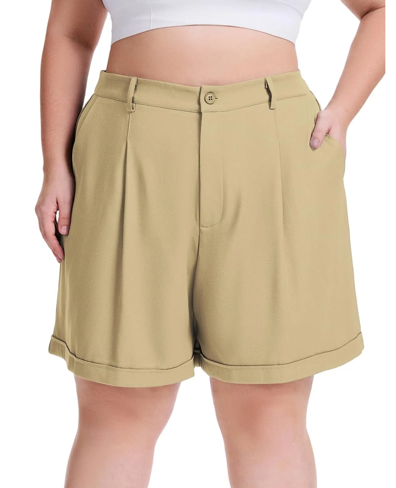 Plus Size Shorts for Women Wide Leg Khaki Moon Wood