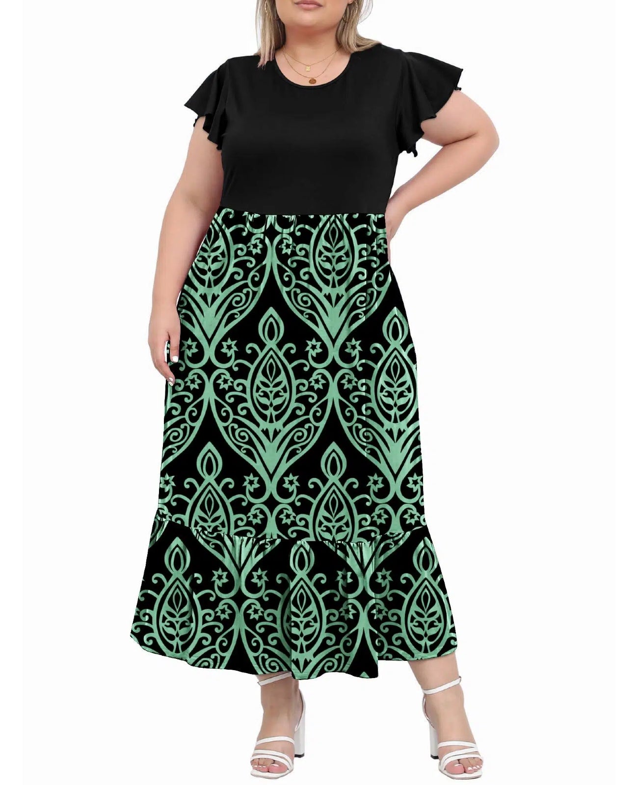 Plus Size Summer Dress Crew Neck Ruffle丨Moon Wood
