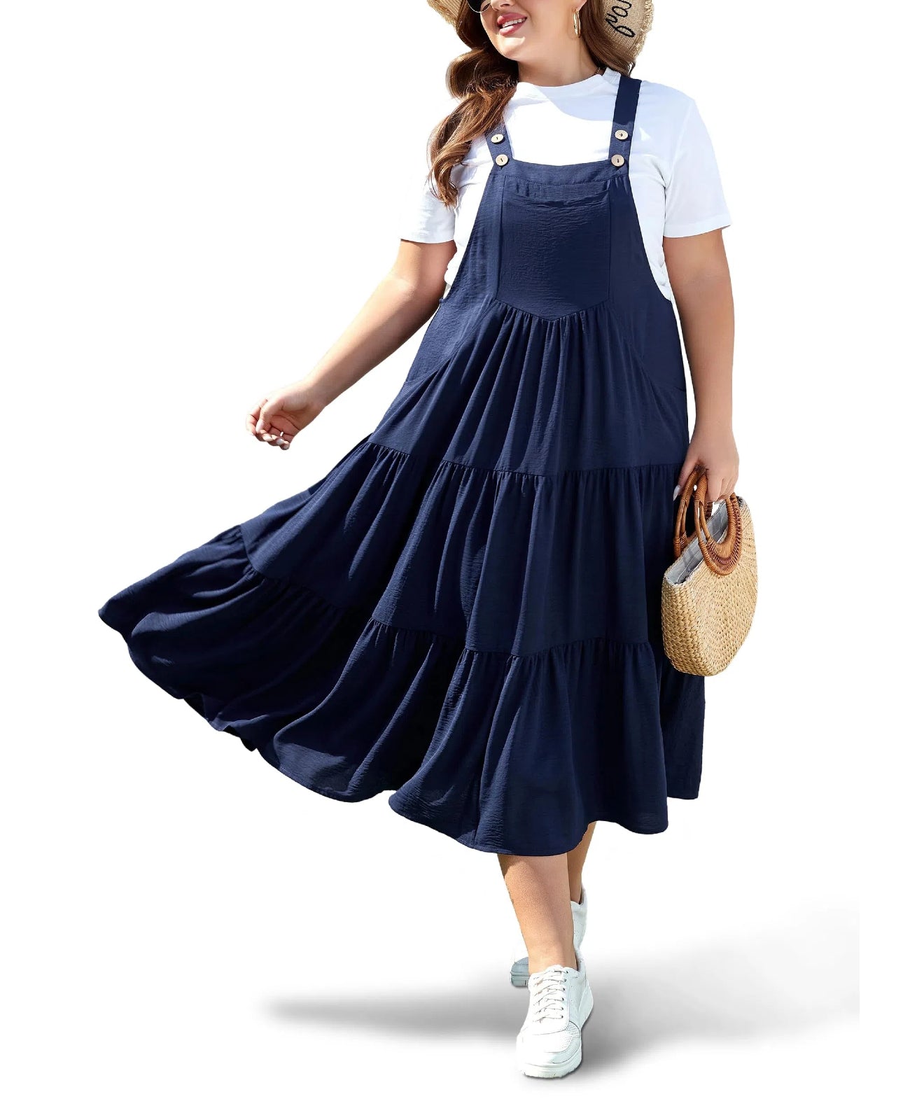 dark blue overall dress Plus Size Tiered Bib style-number:V255118 Get ready for ultimate Mini Party Dresses | Color:Photo (Powder)