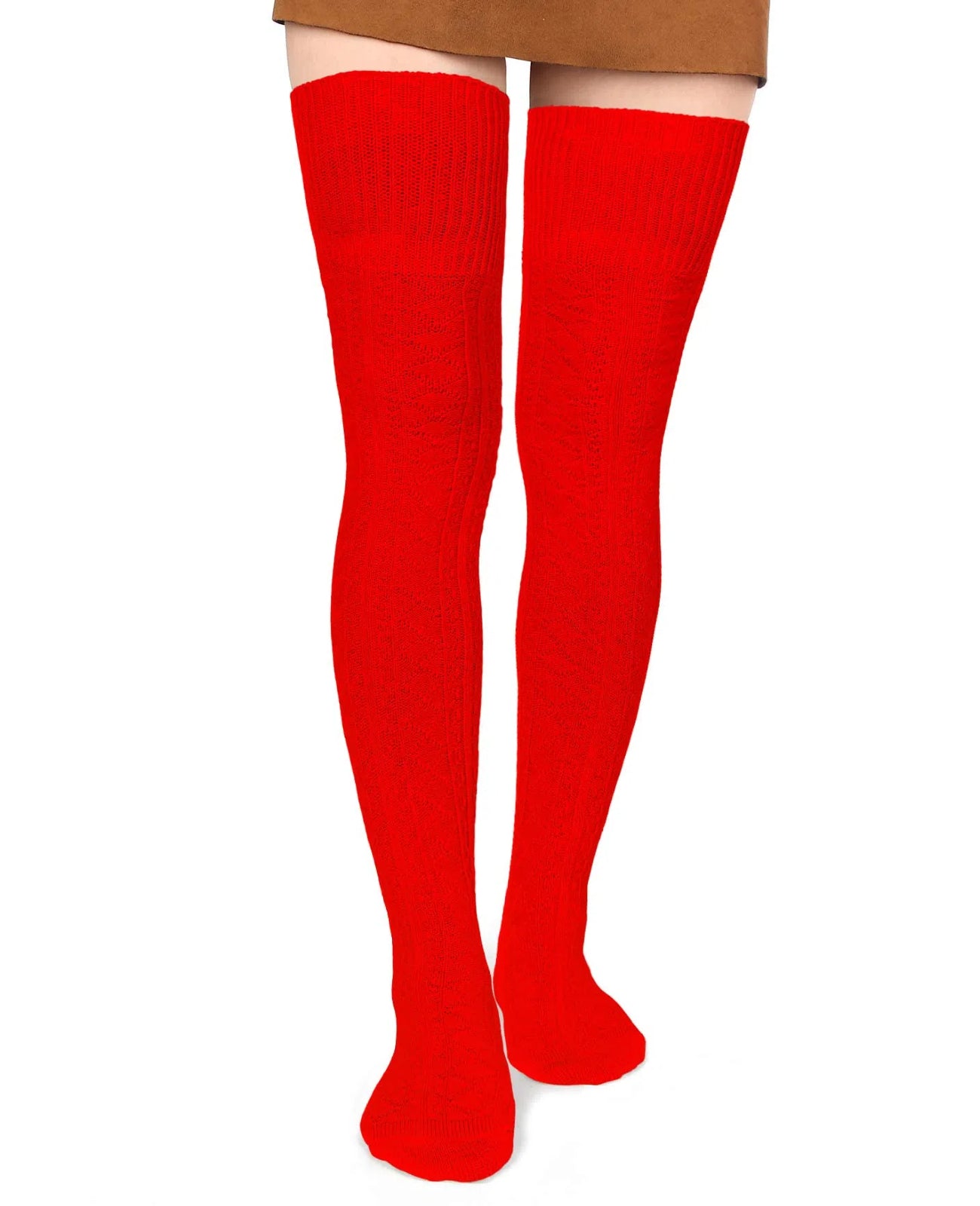 Chaussettes hautes pour femmes, chaussettes de bottes, rouge de noël
