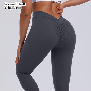 V Back Scrunch Leggings Soft Butt Lifting - Grey