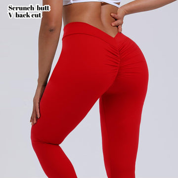 V Back Scrunch Leggings Soft Butt Lifting - Red