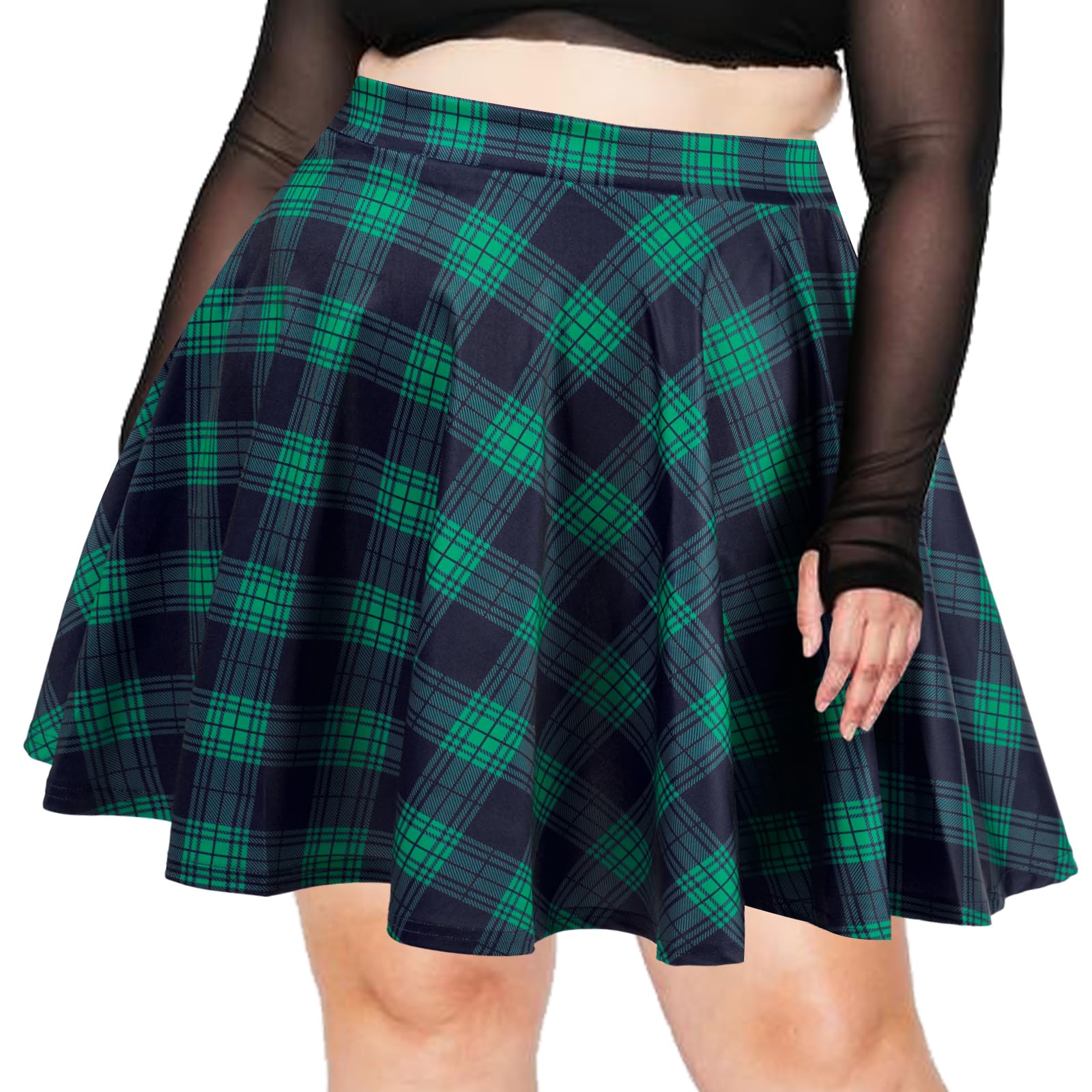 Women's Plus Size Mini Plaid Skirt Green Blue - Main Image