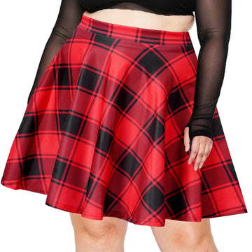 Women's Plus Size Mini Plaid Skirt - Red & Black
