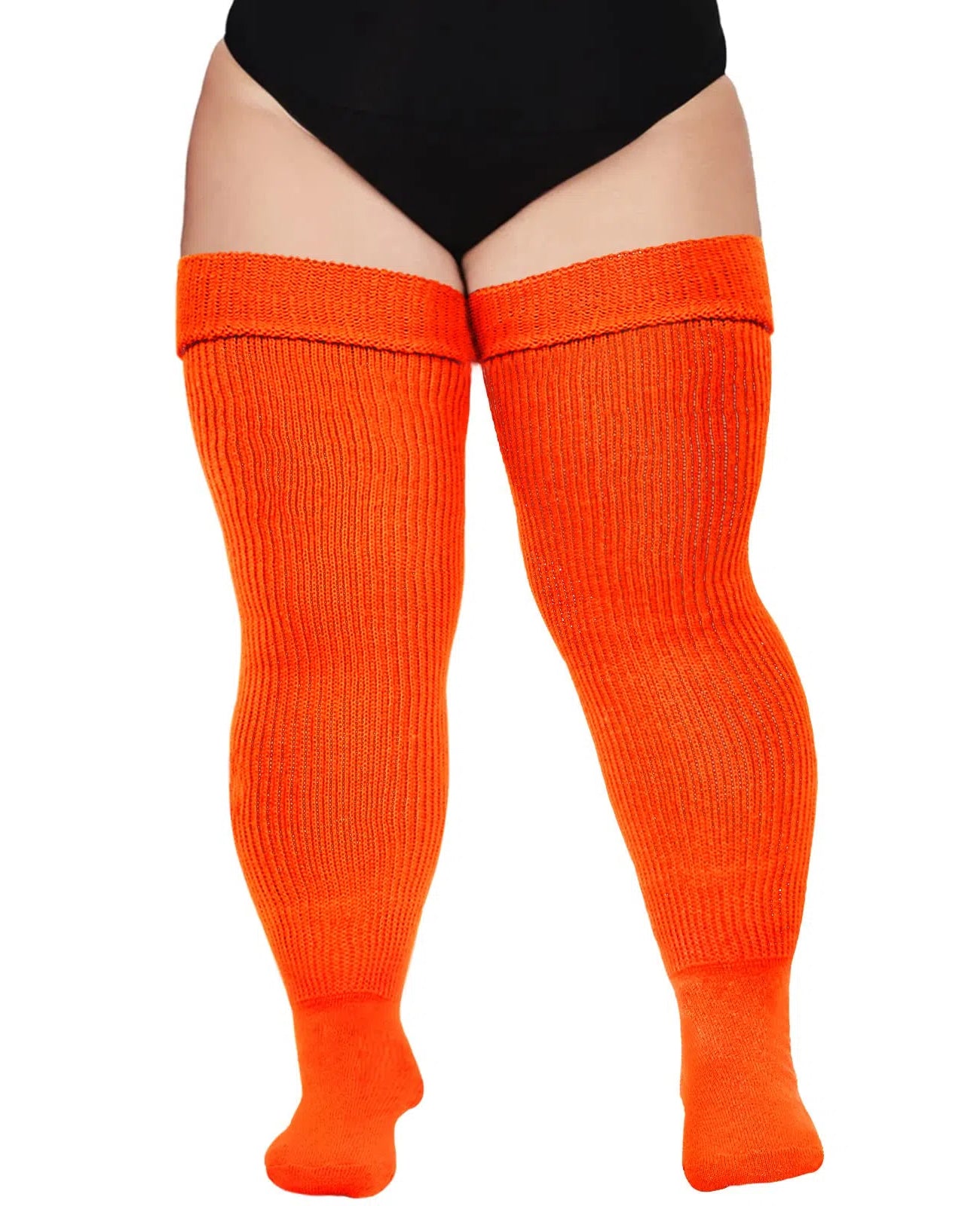 Womens Plus Size Thigh High Socks-Neon Orange丨Moon Wood