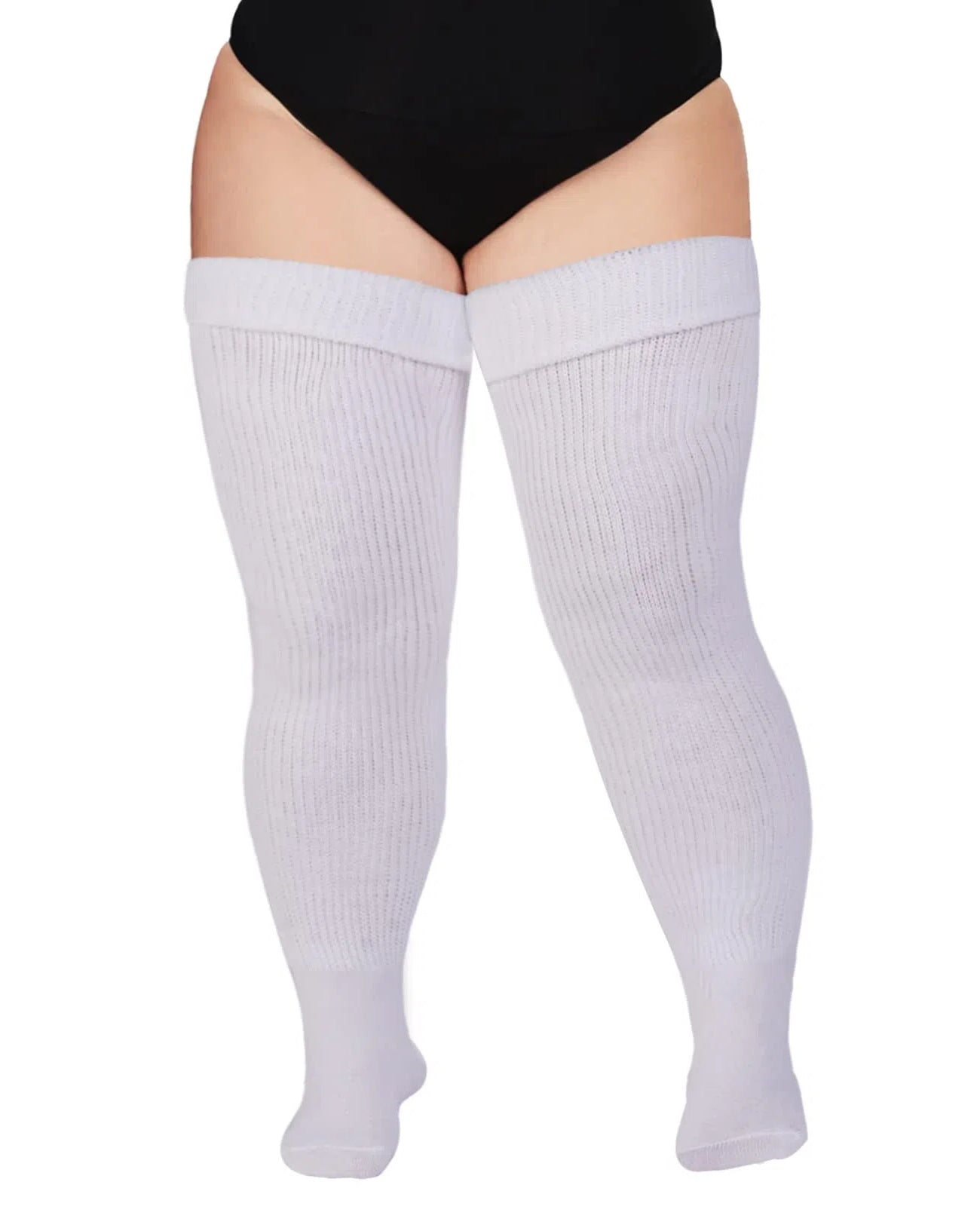Womens Plus Size Thigh High Socks-Snow White - Main Image