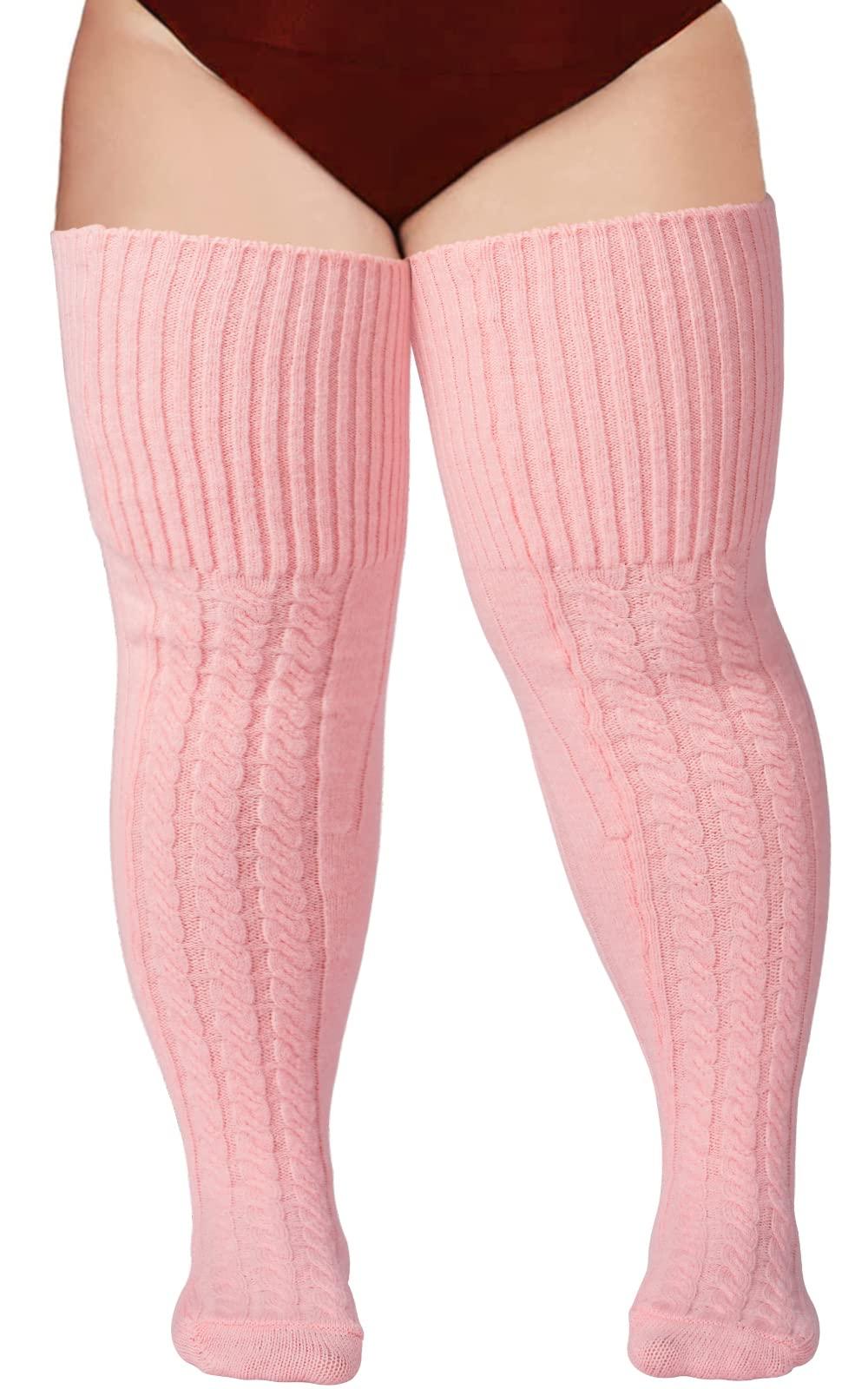 Wool Plus Size Thigh High Socks For Thick Thighs-Pink