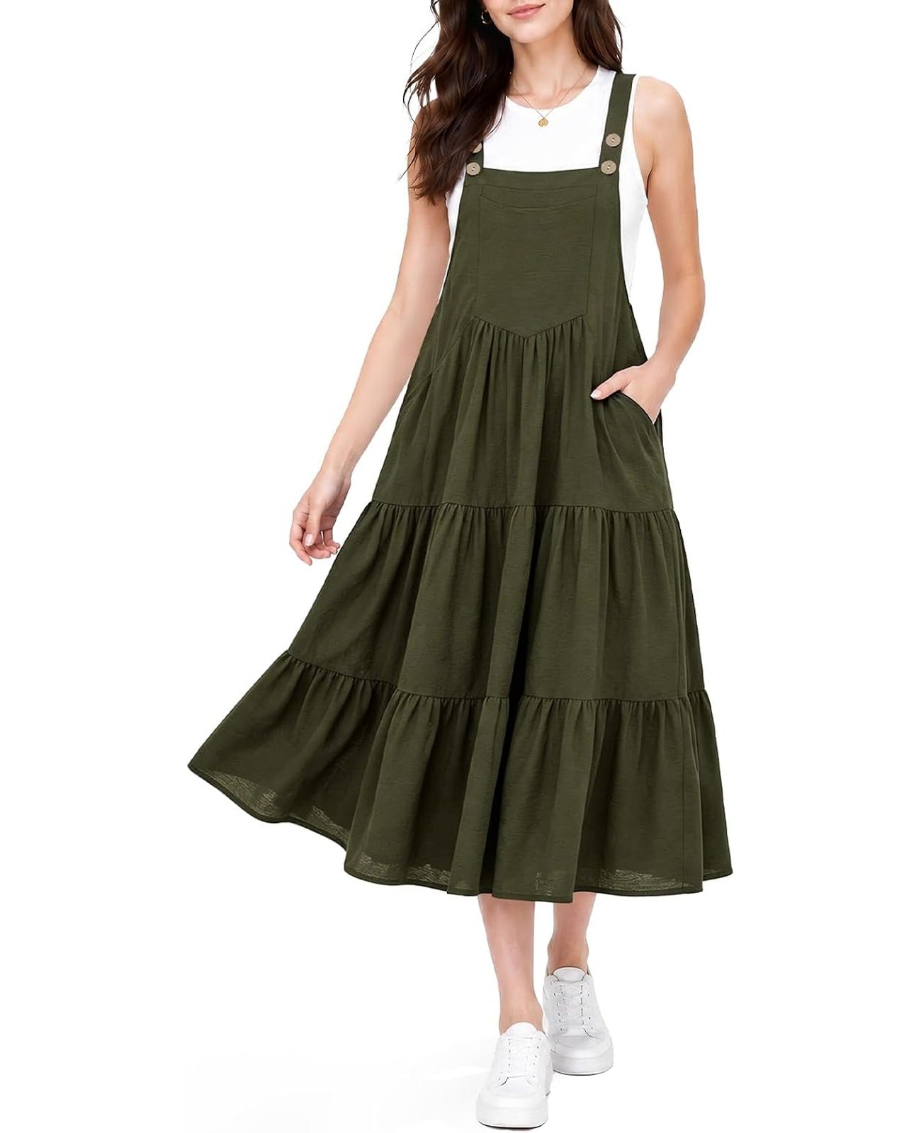 Plus Size Army Green Midi Overall Dress