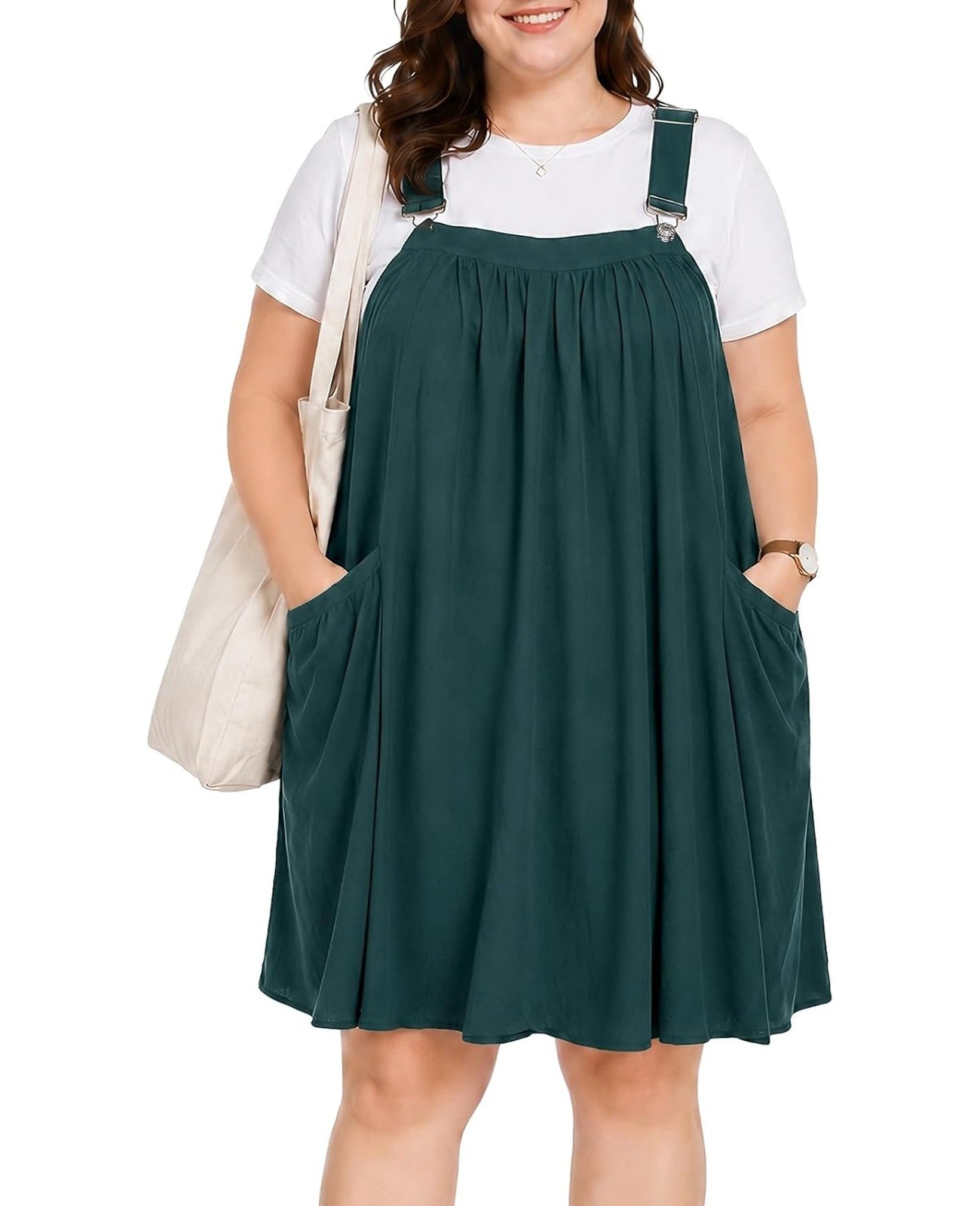 overall dress green Plus Size Cotton Mini with Pockets Dress's Color:61#-Sapphire blue Maternity Photoshoot Dress, Pregnancy Pairs with jeans/sneakers (casual) corecapsule