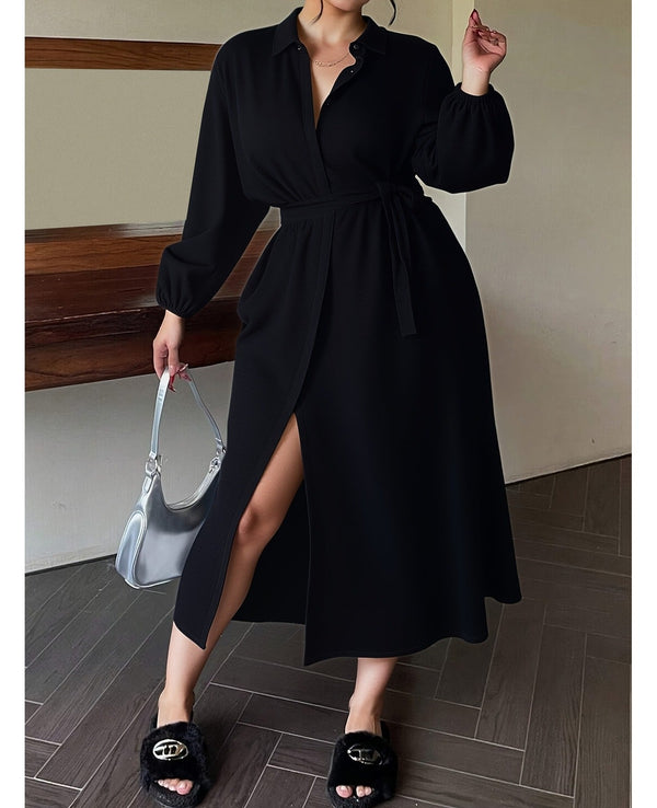 Bulk Plus Size A Stylish Long Sleeved Black Dress In Larger Sizes Featuring 8 Pcs view 1