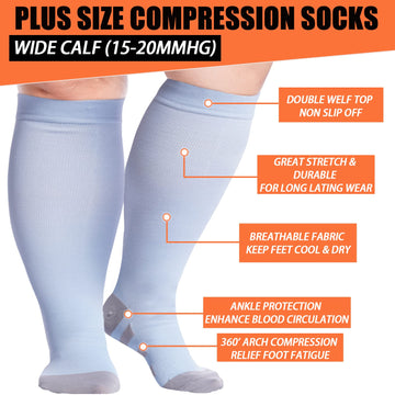 3 Pairs Plus Size Knee High Compression Socks for Women & Men-Black,Pink,Blue