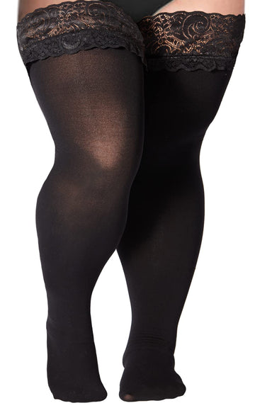 55D Semi Sheer Silicone Lace Stay Up Thigh Highs Pantyhose-Black