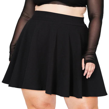 High Waisted Skater Skirt Plus Size-Black