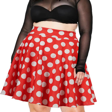 High Waisted Skater Skirt Plus Size-Red & White Dots