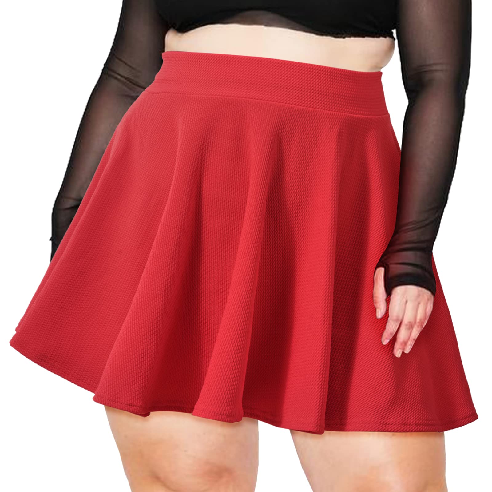 High Waisted Skater Skirt Plus Size-Red - Main Image